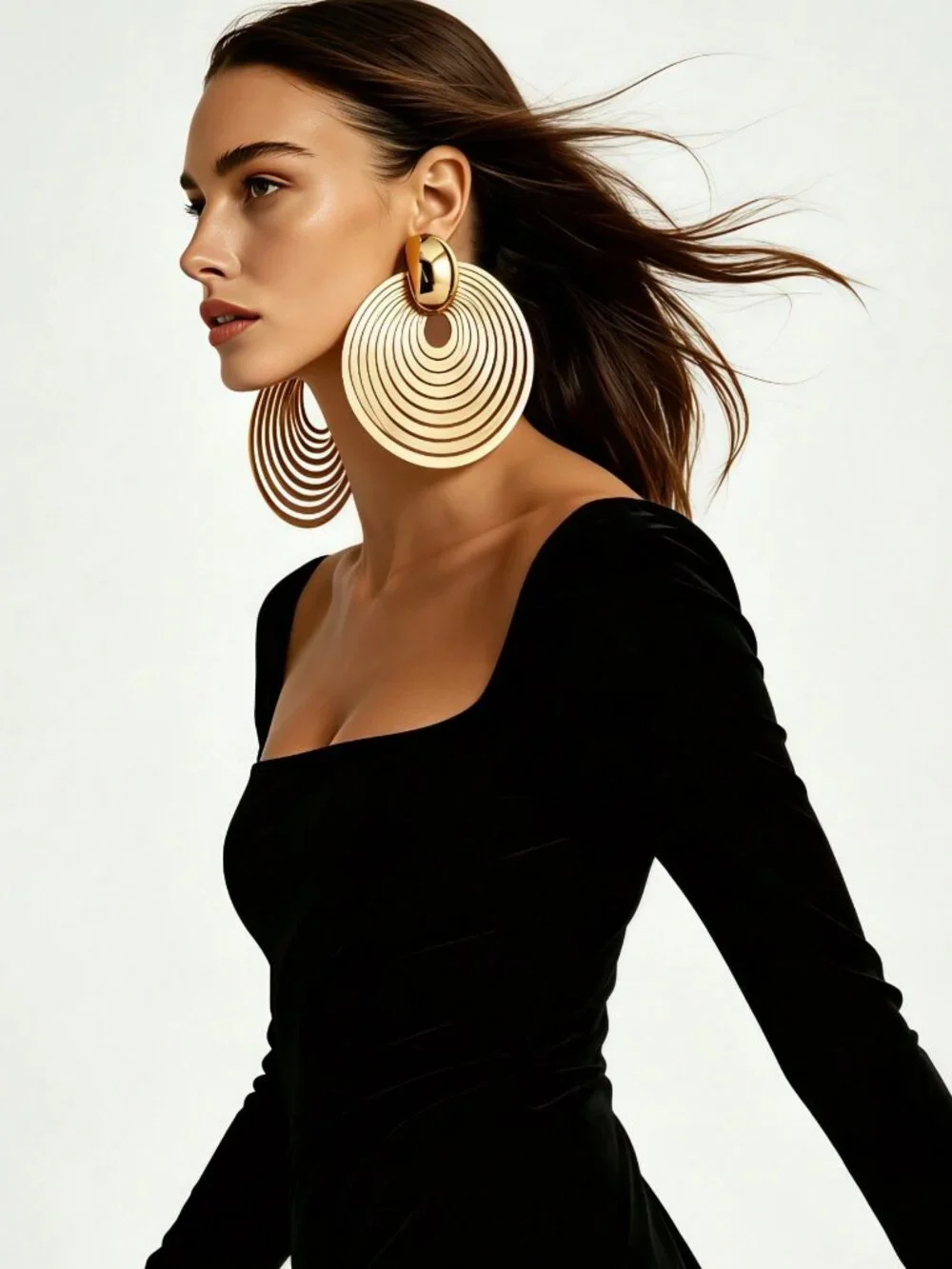 gold Women's polished Metal Oversized round Drop statement Earrings